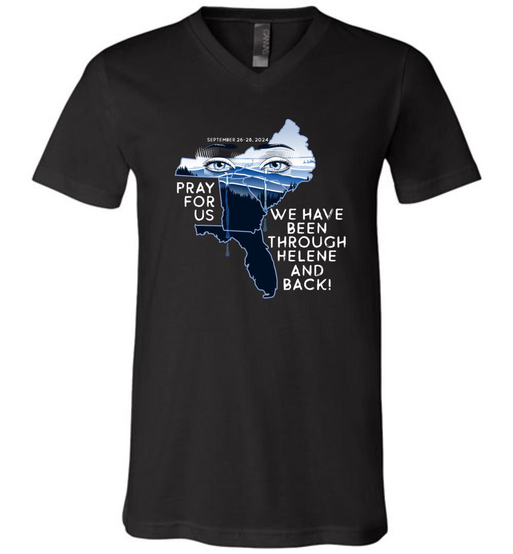 PRAY FOR US! - Hurricane Helene Disaster Fundraiser v-neck tee!