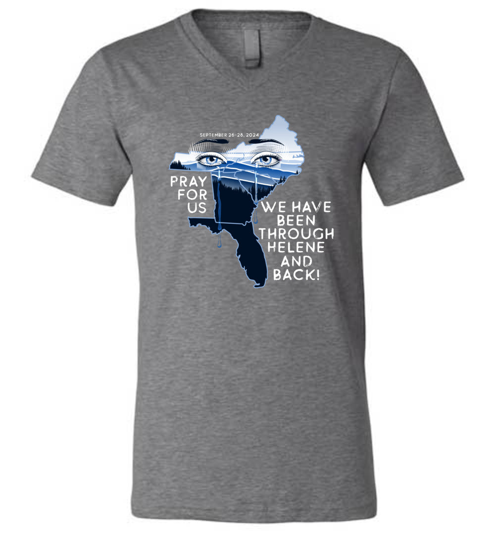 PRAY FOR US! - Hurricane Helene Disaster Fundraiser v-neck tee!