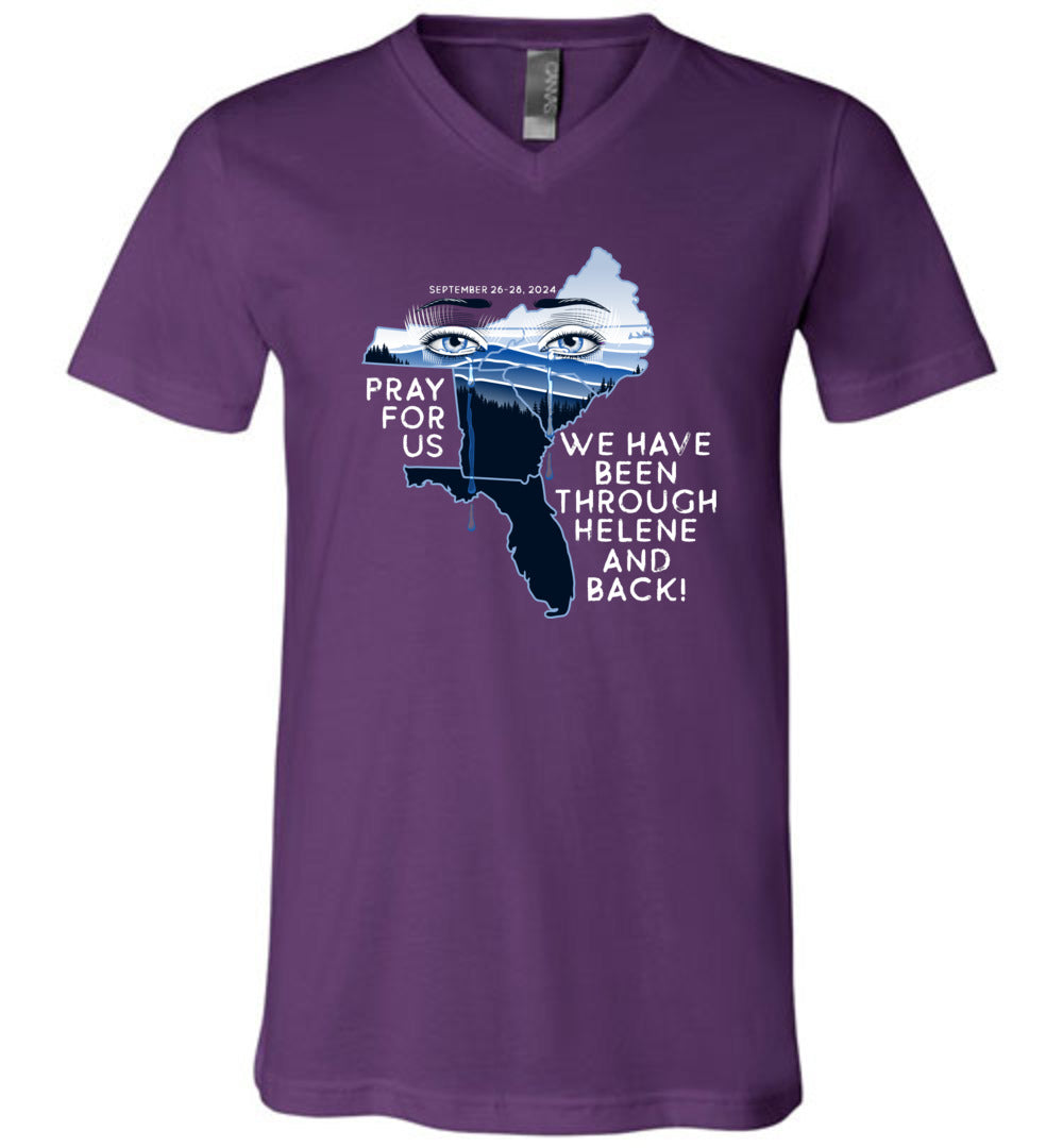 PRAY FOR US! - Hurricane Helene Disaster Fundraiser v-neck tee!