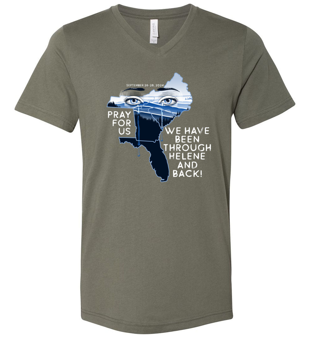 PRAY FOR US! - Hurricane Helene Disaster Fundraiser v-neck tee!