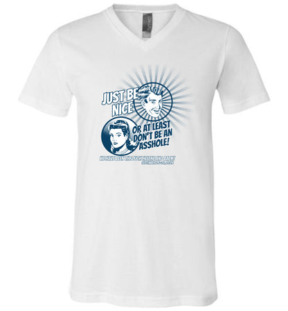 JUST BE NICE - Hurricane Helene Disaster Fundraiser v-neck tee!