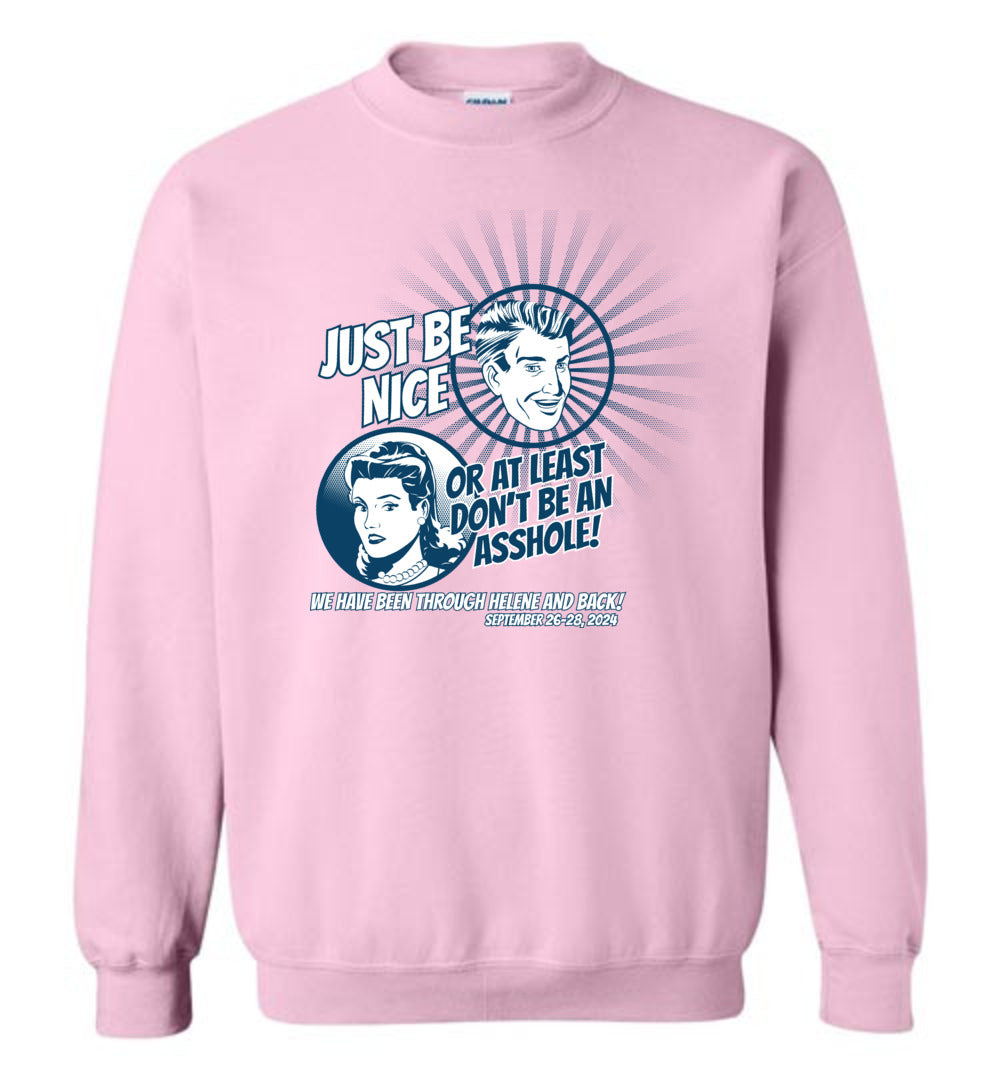 JUST BE NICE! - Hurricane Helene Disaster Fundraiser sweatshirt!