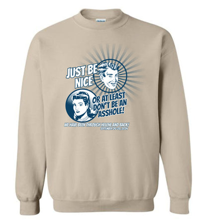 JUST BE NICE! - Hurricane Helene Disaster Fundraiser sweatshirt!